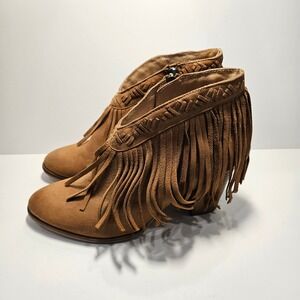 Seychelles x Corey Lynn Calter Tan Leather Fringe Ankle Boots Womens 8.5 Brown